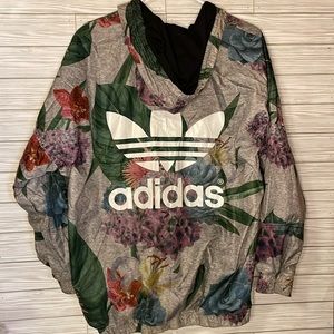 Adidas trefoil tropical print track jacket with pouch size medium women’s